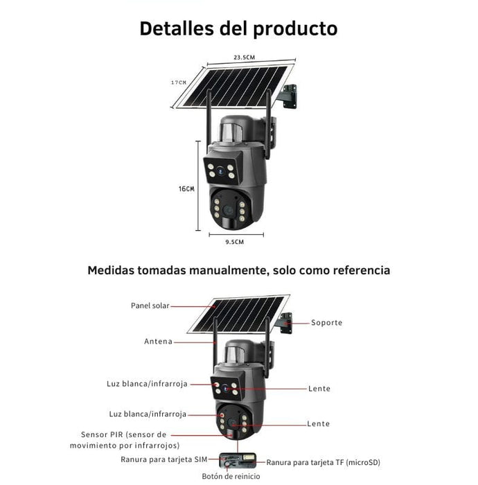 Cámara Solar Inteligente 4G con Doble Lente y Audio Bidireccional (Gris)